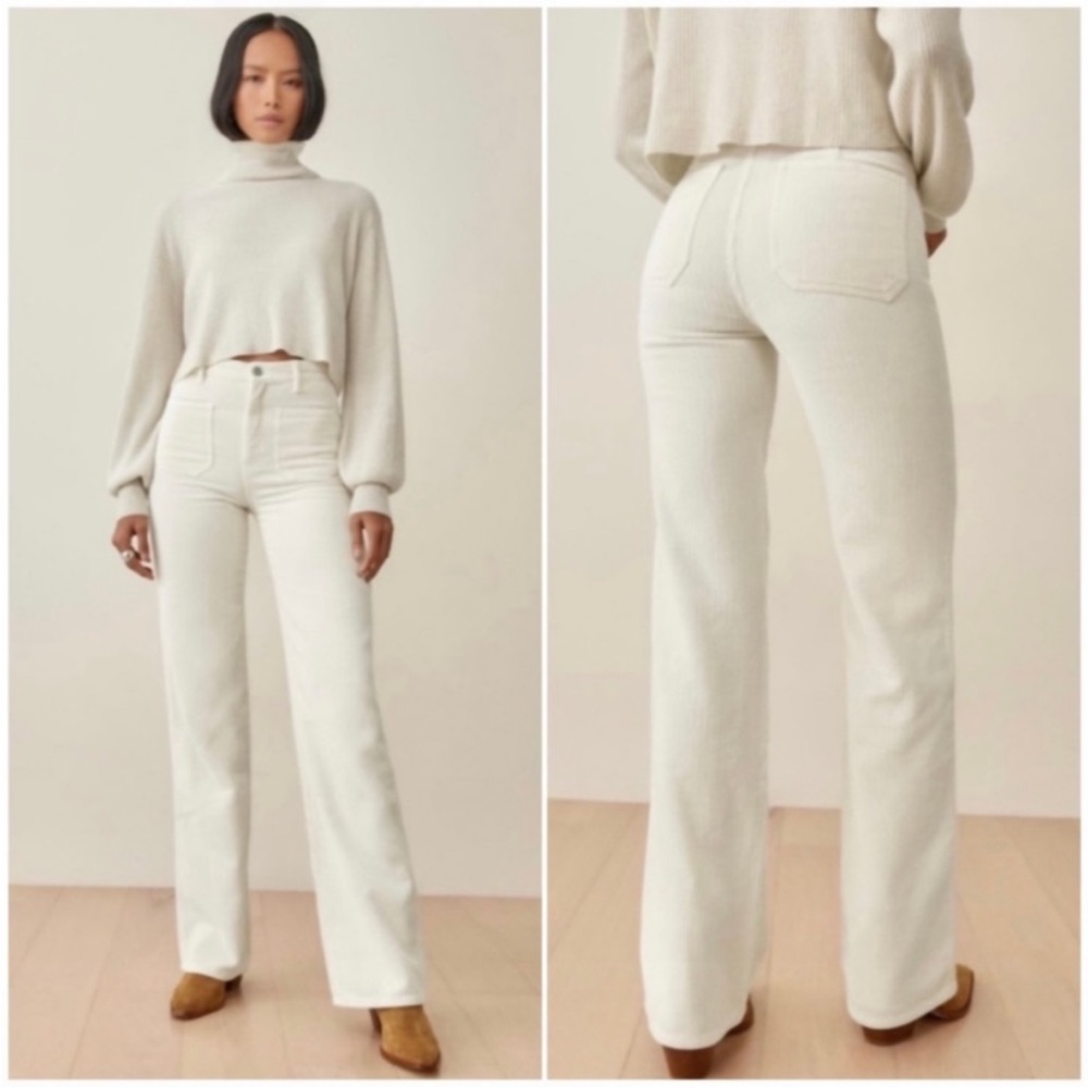 Reformation Alyssa High Rise Wide Leg Long White Jeans